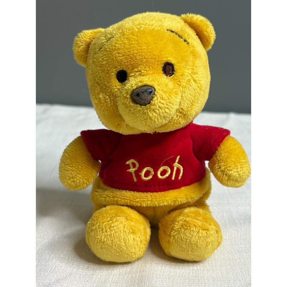 Disney Winnie the Pooh Plush Stuffed Animal Yellow Bear Red Shirt Classic
